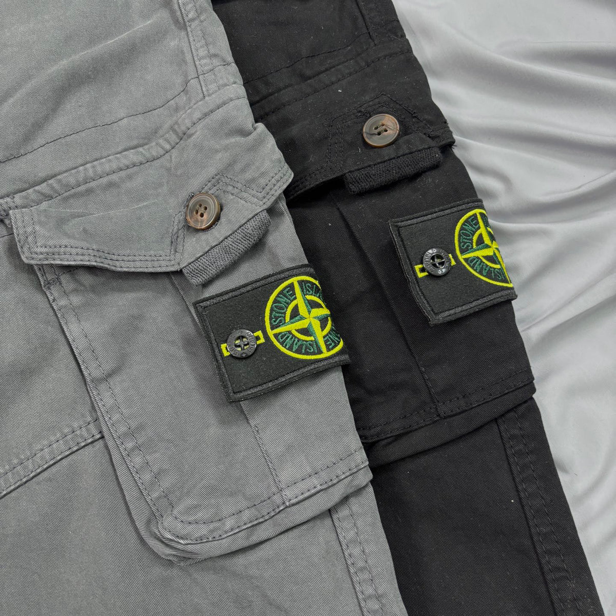 Stone Island Garment-Washed Cargo Jogger Pants with Compass Badge