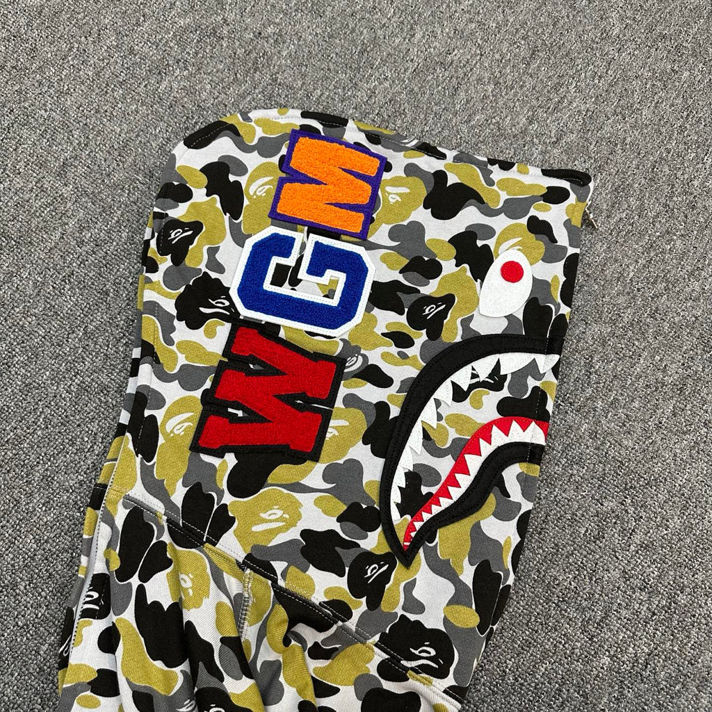 BAPE FW24 Yellow-Green ABC Camo Shark Full-Zip Hoodie - Ginza Limited