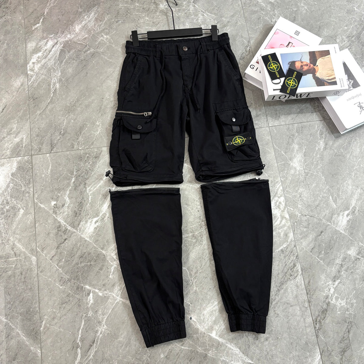 Stone Island 2-in-1 Zip-Off Convertible Cargo Trousers with Compass Badge