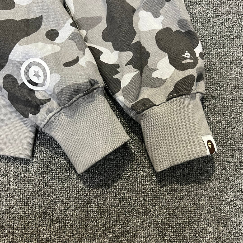 BAPE WGM Shark Full-Zip Double Hood Hoodie — City Camo Gray / Forest Green ABC Camo