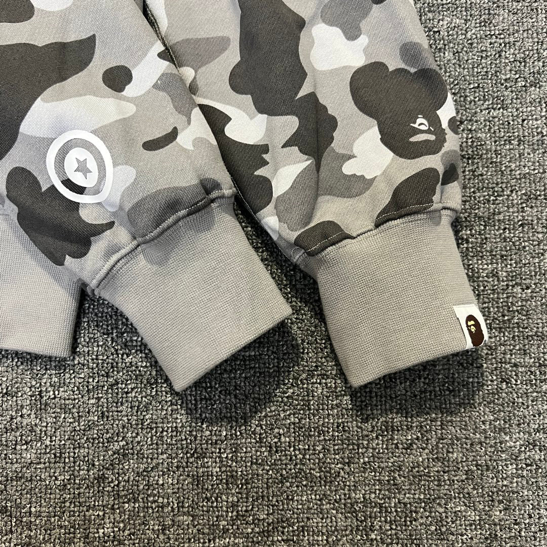 BAPE WGM Shark Full-Zip Double Hood Hoodie — City Camo Gray / Forest Green ABC Camo