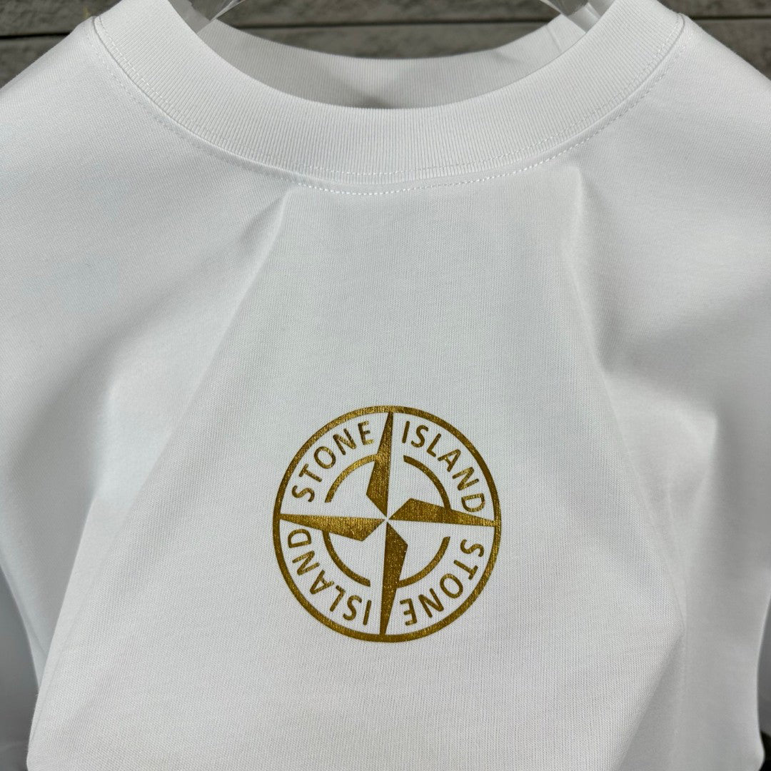 Stone Island Spring–Summer 2026 T-Shirt - Gold Foil Compass Badge at Centre Chest