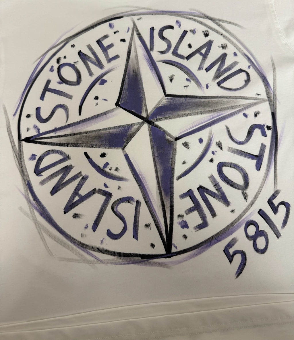 Stone Island Hand-Painted Graffiti T-Shirt with Compass Rose Back Print