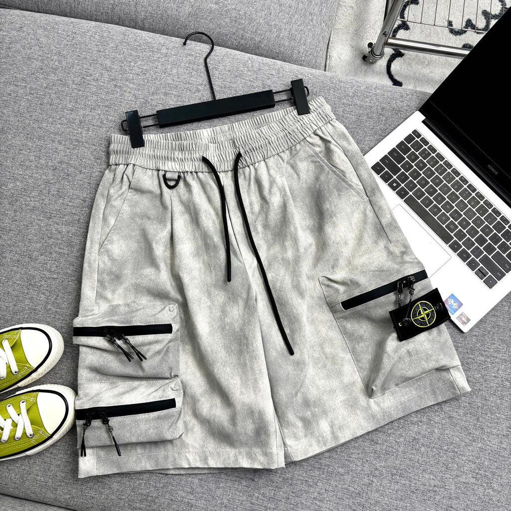 Stone Island Techwear Cargo Shorts with Double-Zip 3D Pockets and Compass Badge