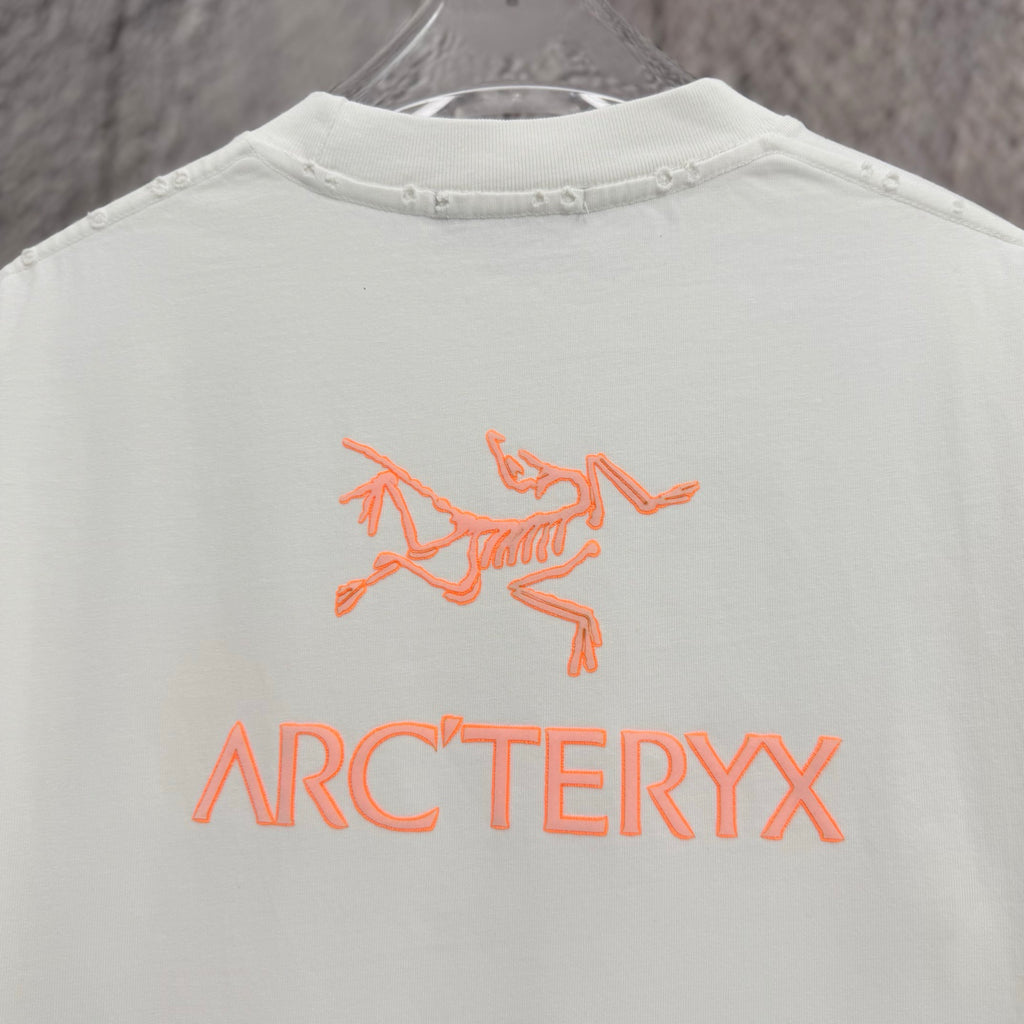 2026 Spring Summer Arc'teryx Washed Distressed T‑Shirt | Flocking Heat‑Press Chest Logo Unisex Tee