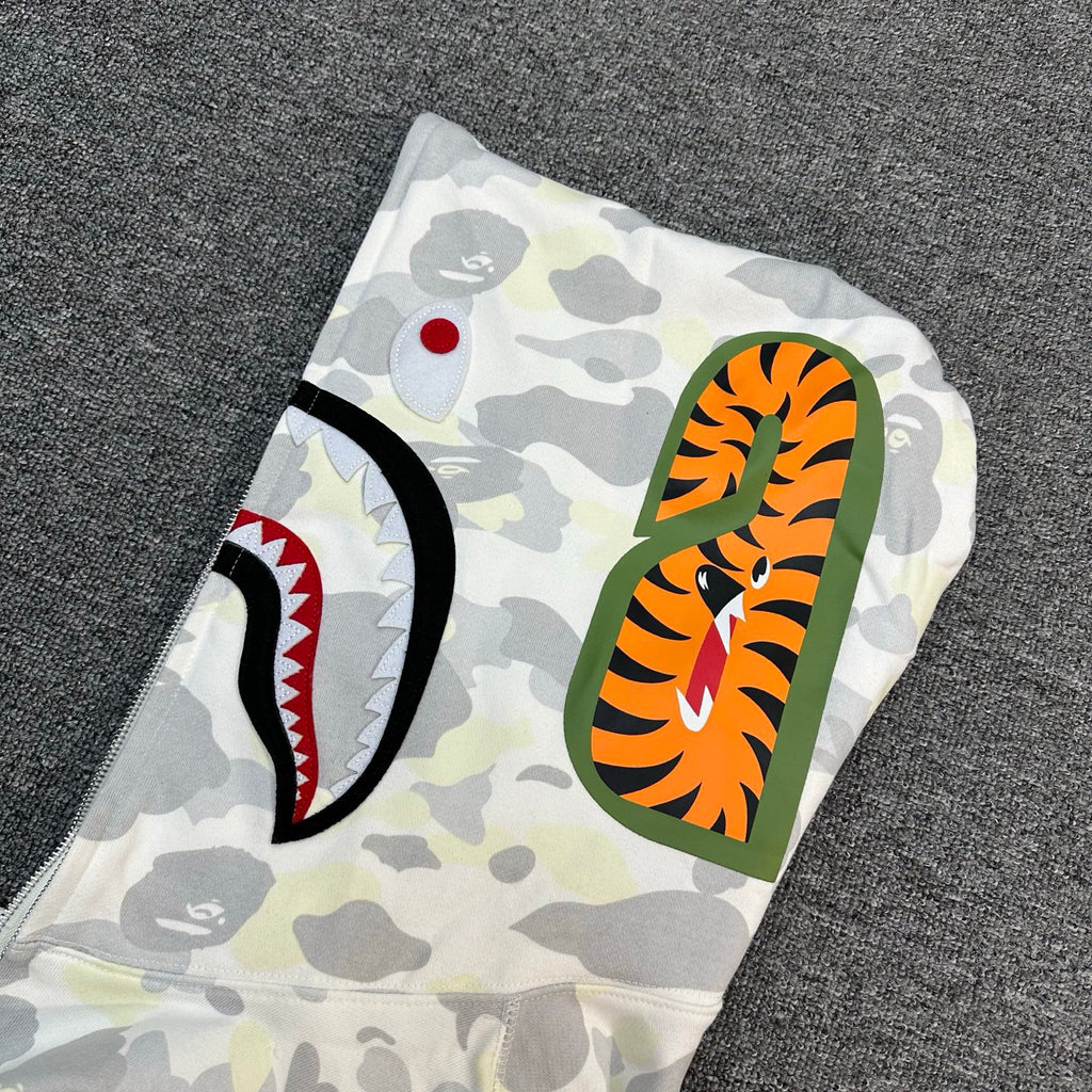 BAPE FW25 City Camo Glow-in-the-Dark Shark Full-Zip Hoodie - White / Black