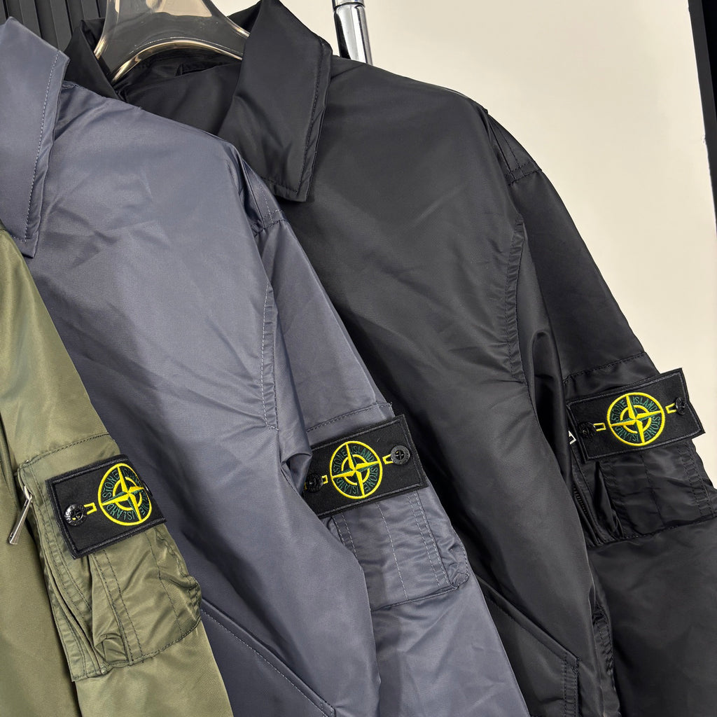 Stone Island Nylon Bomber Jacket with Point Collar and Compass Badge