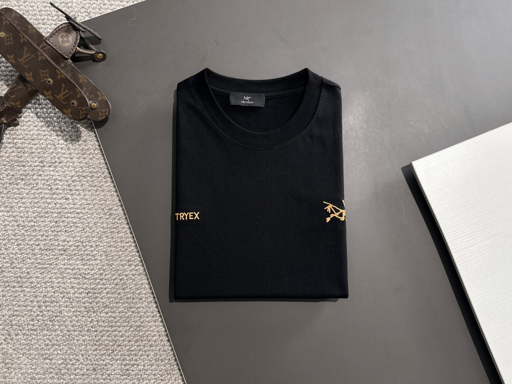 Arc'teryx Gold Archaeopteryx & Wordmark Chest Embroidery 260gsm Double-Yarn Unisex T-Shirt