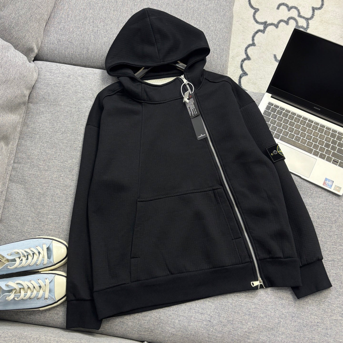 Stone Island Full-Zip Hoodie with Compass Badge