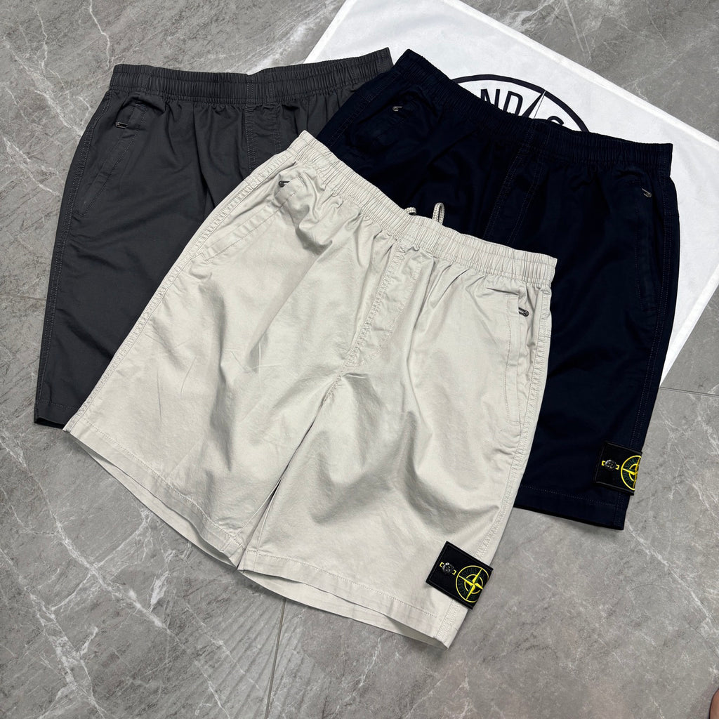 Stone Island Mid-Length Utility Cotton Shorts with Elasticated Waist and Compass Badge