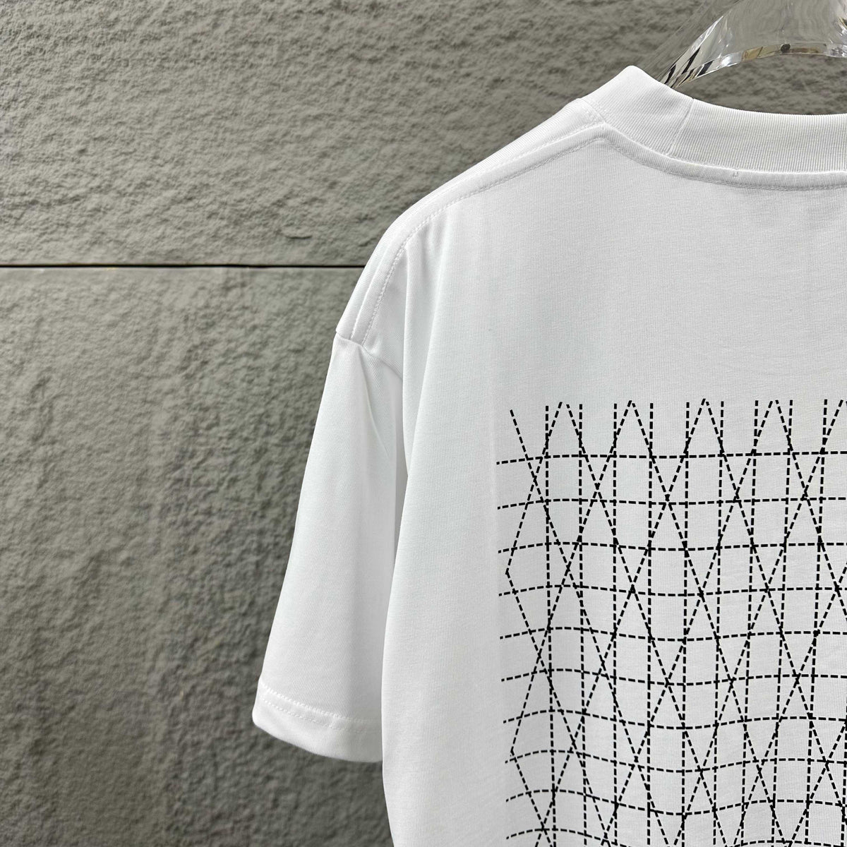 Stone Island Script Logo Embroidery T-Shirt with Dashed Geometric Lattice Back Print