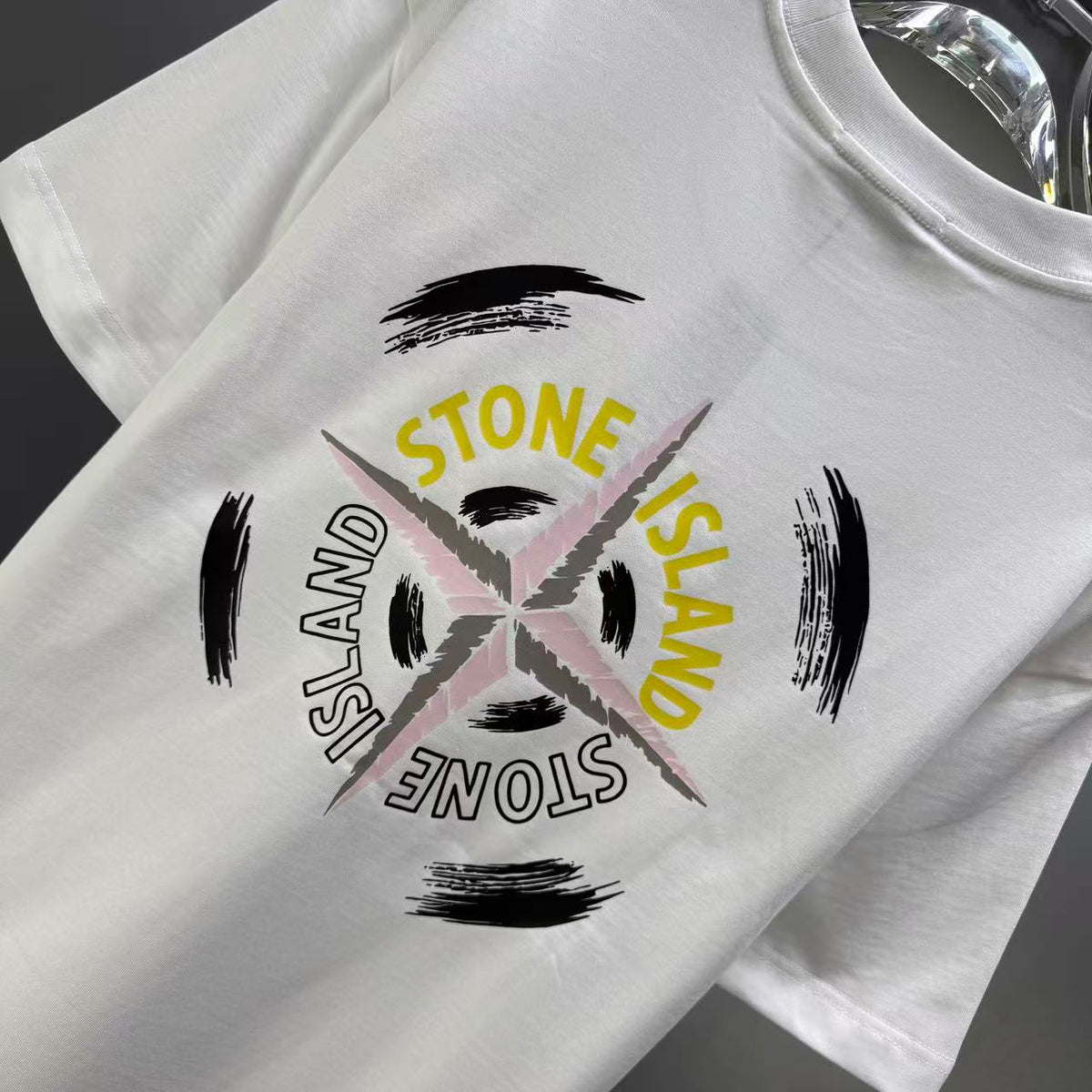 Stone Island Spring–Summer 2026 T-Shirt — Crystalline Prism-Effect Compass Star Print at Right Chest