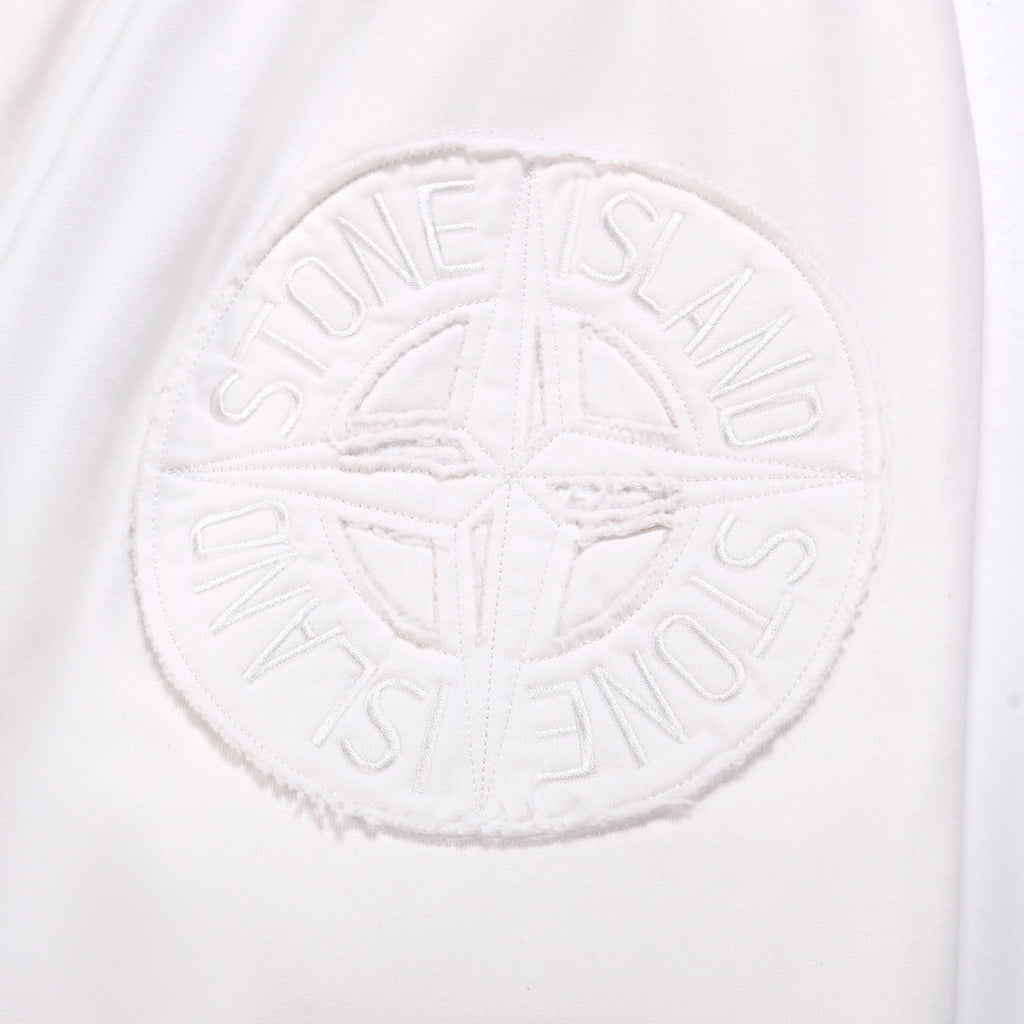 Stone Island Washed Cotton Fleece Shorts with Tonal Embroidered Compass Badge and Raw Cut Hem