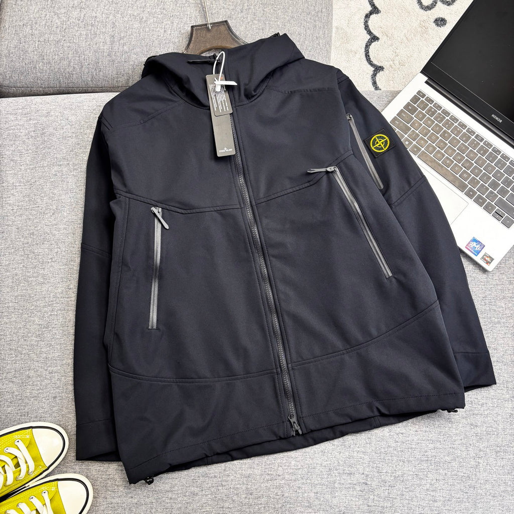 Stone Island Softshell Three-Protection Hooded Jacket with Compass Badge
