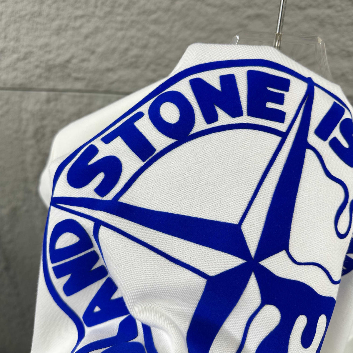 Stone Island Early Autumn–Winter 2026 Sweatshirt — Dripping Compass Star Flocked Logo at Left Chest, Dripping Compass Badge at Centre Back