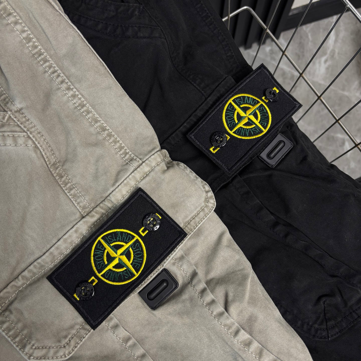 Stone Island Washed Multi-Pocket Cargo Trousers with Buckle Belt and Compass Badge