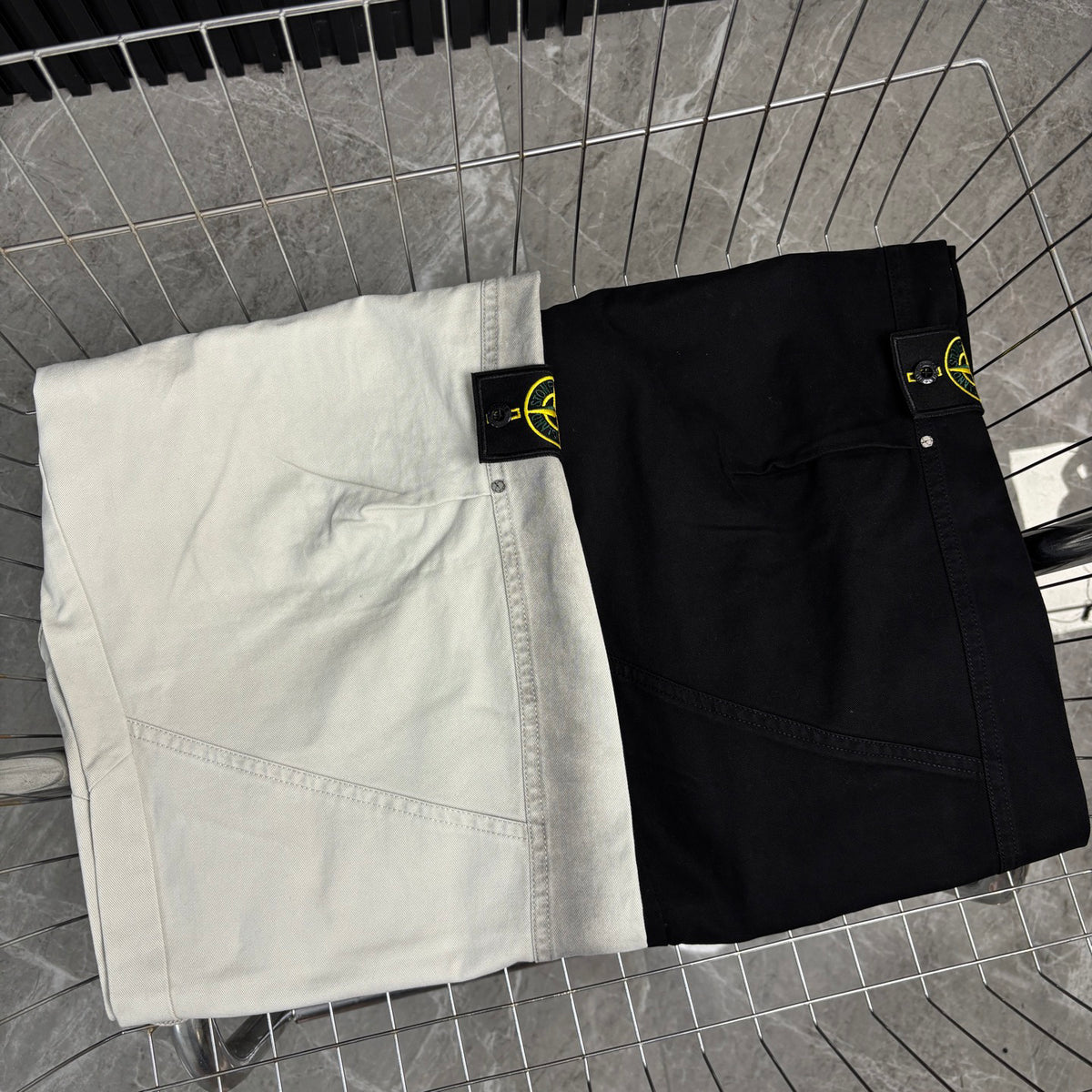 Stone Island Wide-Leg Straight Cargo Trousers with Compass Badge