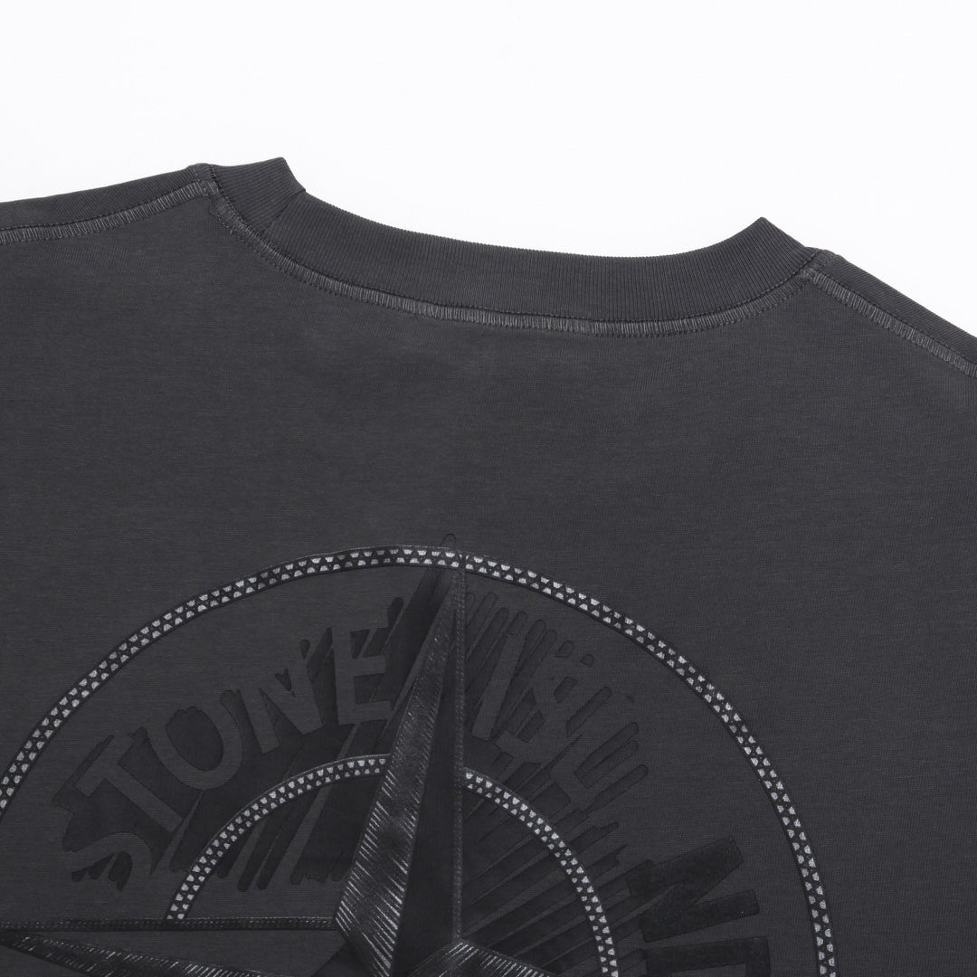 Stone Island Left Chest Horseshoe Compass Badge Print Crew Neck T-Shirt