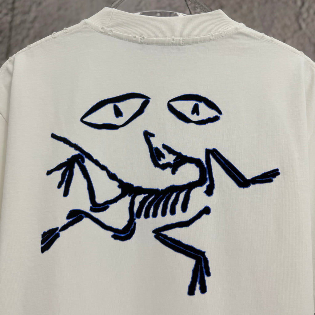 2026 Spring Summer Arc'teryx Washed Distressed T‑Shirt | Front‑Back Flocking Heat‑Press Skeleton Tee Unisex