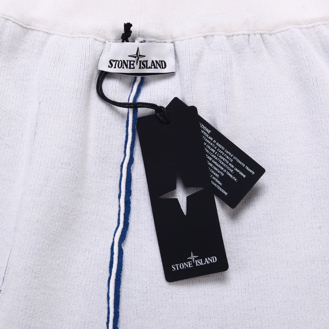 Stone Island Technical Fabric Shorts with Bilateral Front Patch Pockets Contrast Topstitching and Compass Badge