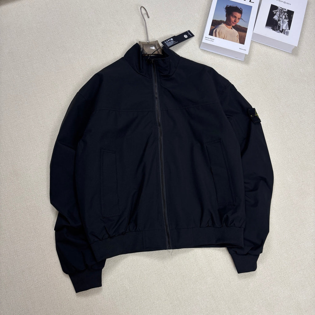 Stone Island Stand Collar Oversized Jacket with Large Patch Pockets and Compass Badge