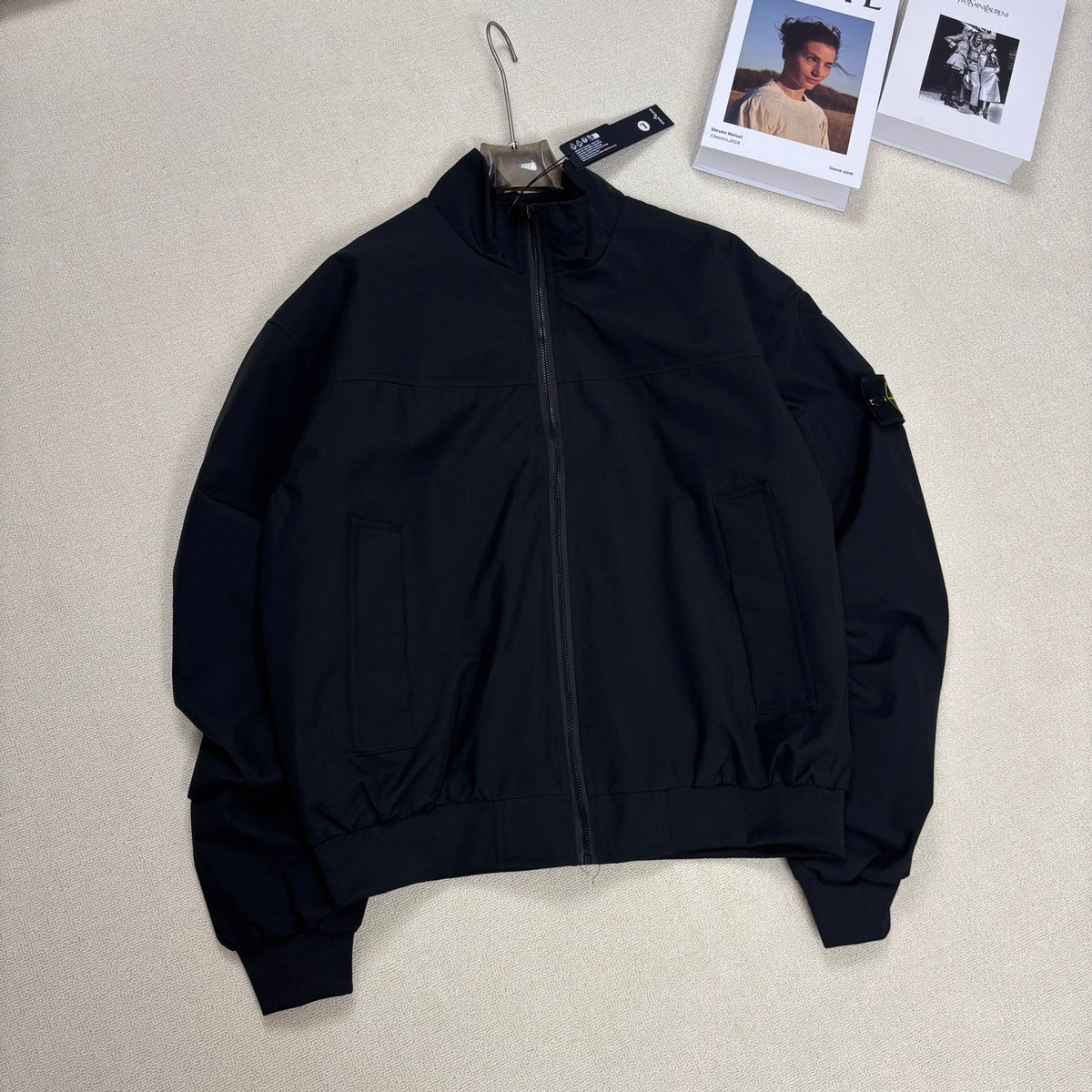 Stone Island Stand Collar Oversized Jacket with Large Patch Pockets and Compass Badge