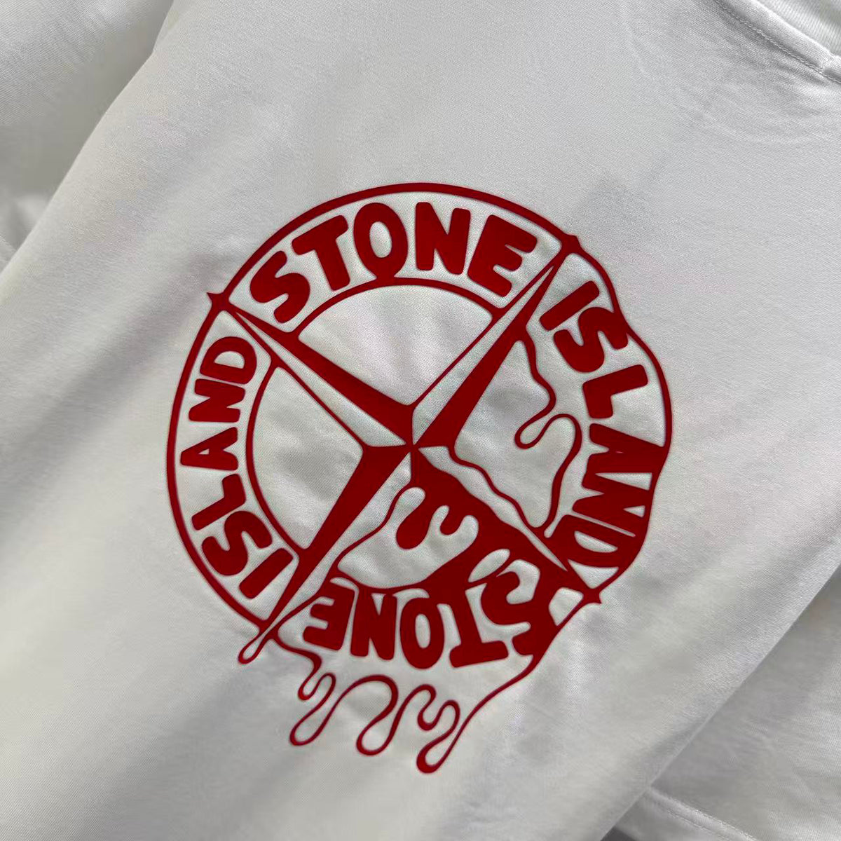 Stone Island Spring–Summer 2026 T-Shirt — Flock-Print Bubble Letter Logo, Compass Star Centre Chest