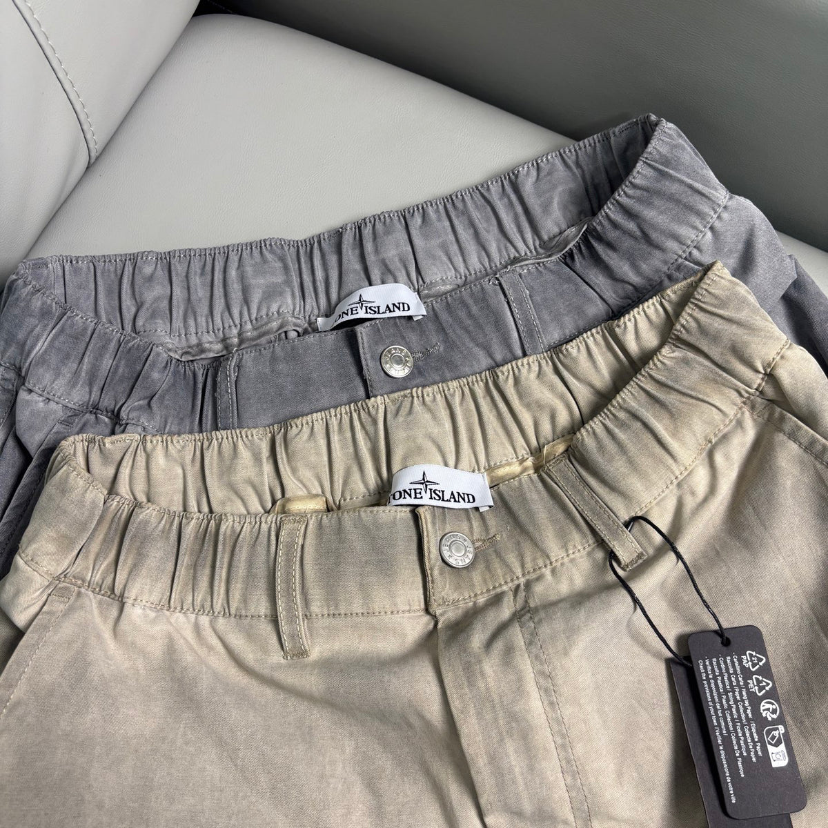 Stone Island Washed Lustrous Cargo Shorts with Double Flap Pockets and Compass Badge