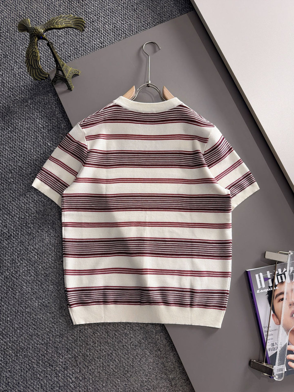 Stone Island Fine Gauge Knit Striped T-Shirt with Circular Compass Badge