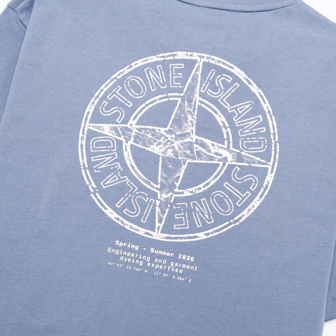 Stone Island Spring-Summer 2026 Engineering and Garment Dyeing Text Print Crew Neck T-Shirt