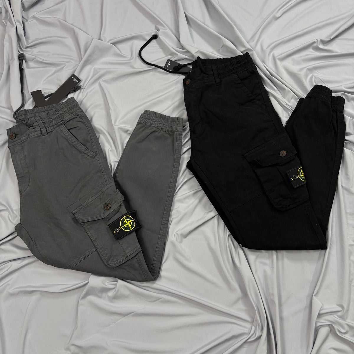 Stone Island Garment-Washed Cargo Jogger Pants with Compass Badge