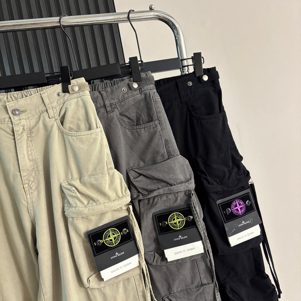 Stone Island Multi-Pocket Straight Cargo Parachute Pants with Compass Badge - 3 Colors