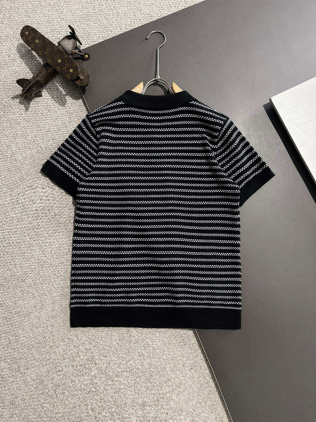 Arc'teryx Jacquard Stripe Knit Polo Shirt with Gold Bird Woven Badge