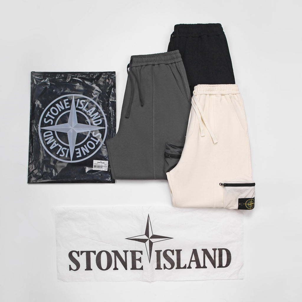 Stone Island Technical Fabric Straight Leg Cargo Pants with Bilateral Zip Cargo Pockets and Compass Badge