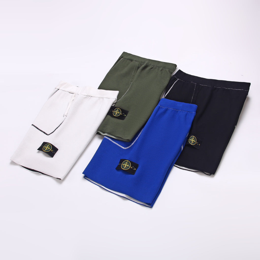 Stone Island Technical Fabric Shorts with Bilateral Front Patch Pockets Contrast Topstitching and Compass Badge