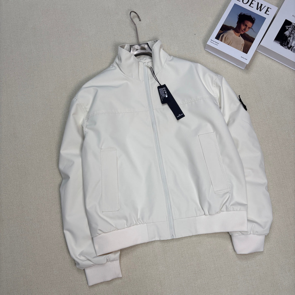 Stone Island Stand Collar Oversized Jacket with Large Patch Pockets and Compass Badge