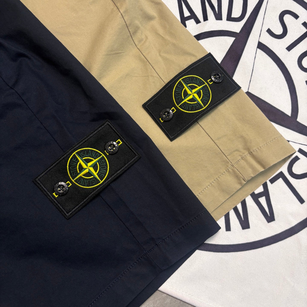 Stone Island Japanese-Style Chino Shorts with Twin Pleats and Compass Badge