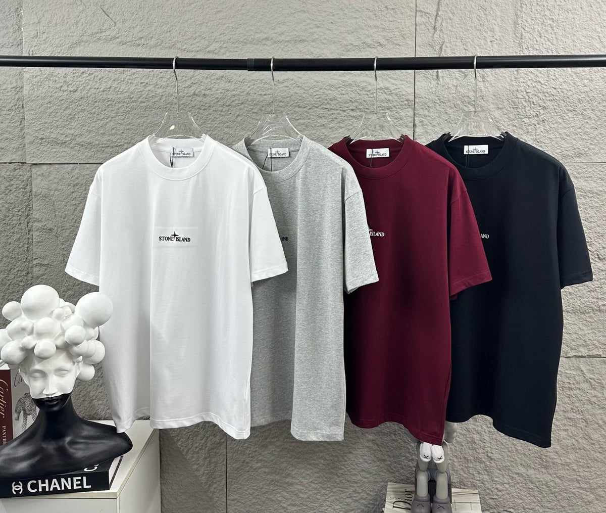 Stone Island Compass Star All-Caps Logo Embroidery T-Shirt - Front Chest and Upper Back Dual Placement