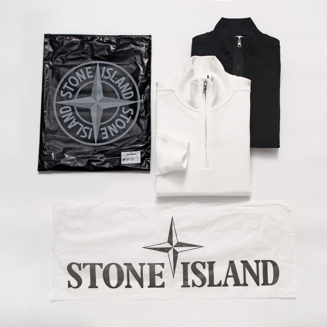 Stone Island Cotton Half-Zip Mock Neck Sweatshirt with Left Sleeve Compass Badge
