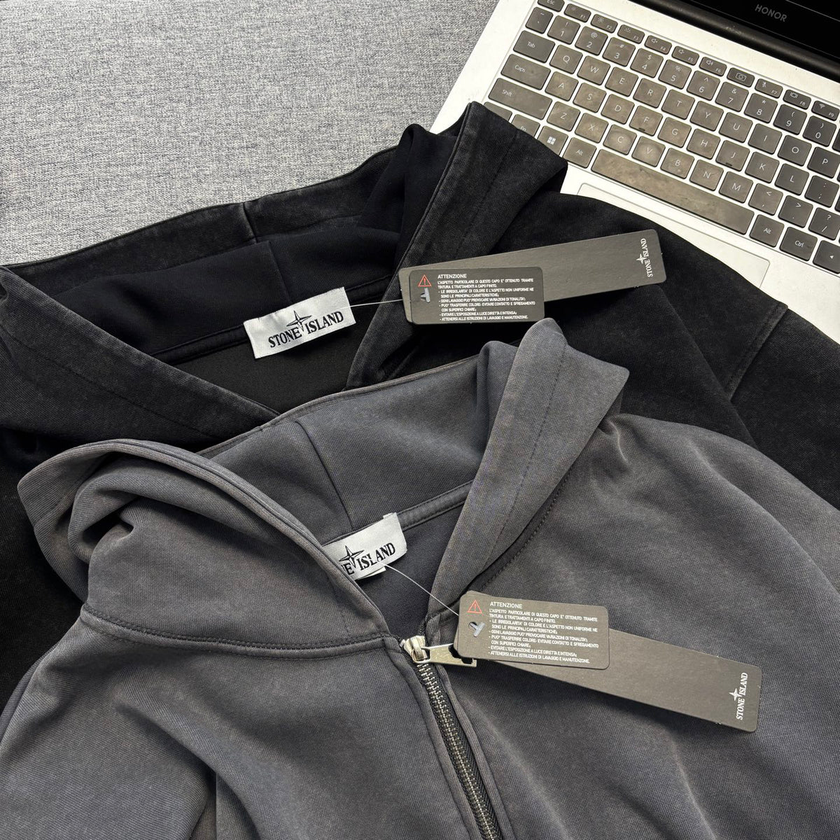 Stone Island Washed Zip-Up Hoodie with Purple Compass Badge