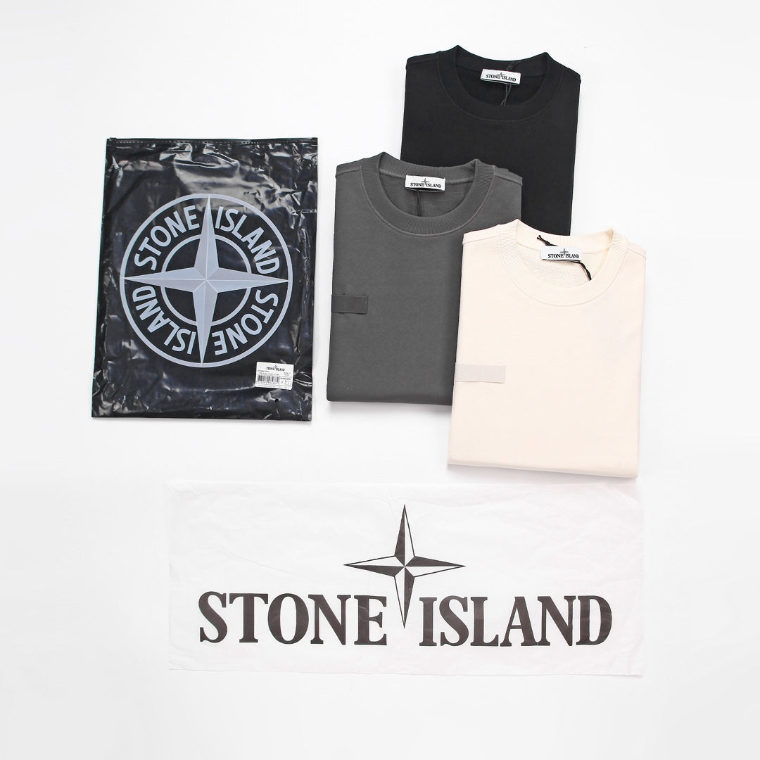 Stone Island Cotton Crew Neck Sweatshirt with Left Chest Name Patch and Right Sleeve Compass Badge Pocket