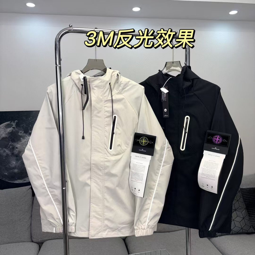 Stone Island Reflective Lightweight Hooded Windbreaker with Compass Badge