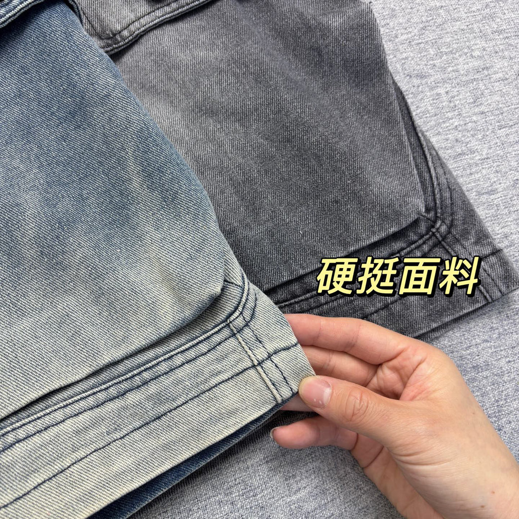 Stone Island Washed Denim Cargo Shorts with Front Patch Pockets and Compass Badge