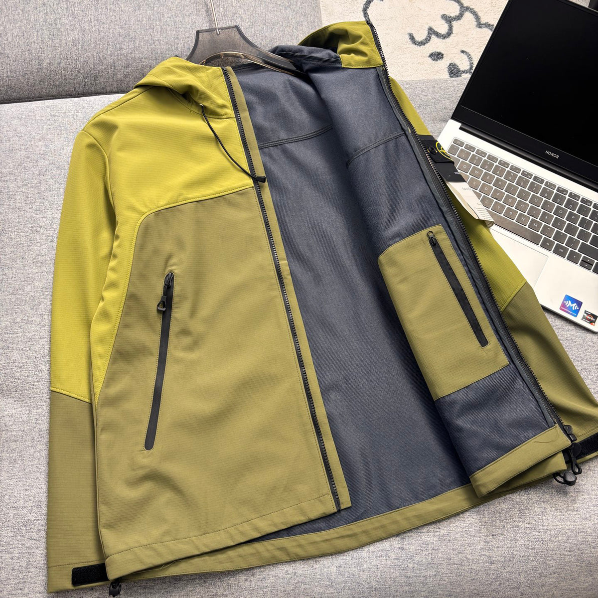 Stone Island Two-Tone Colour-Block Softshell Hooded Jacket with Compass Badge