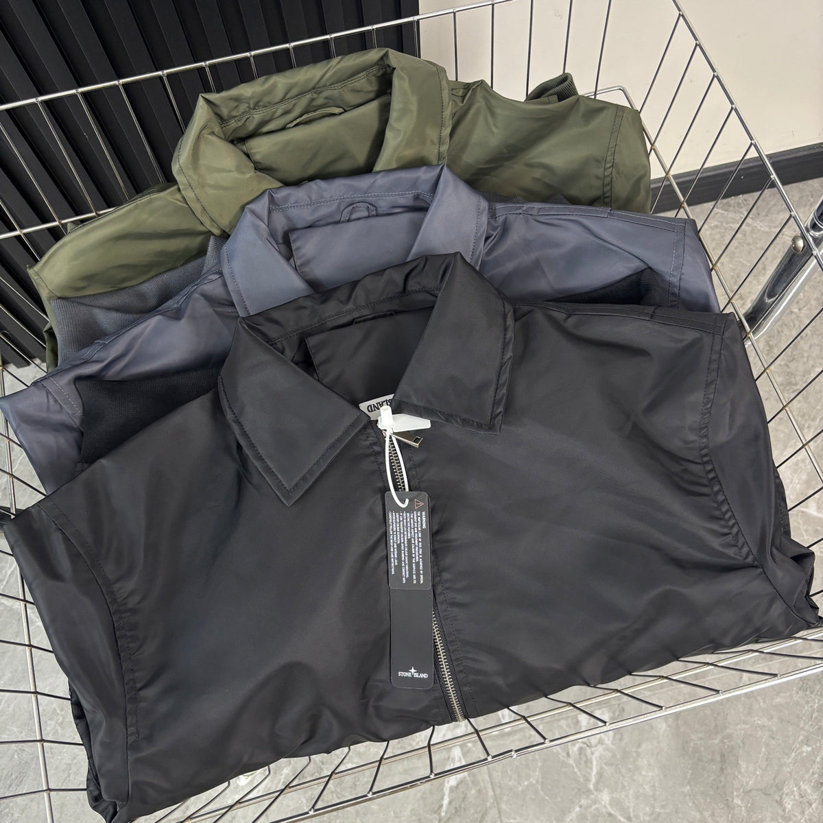 Stone Island Nylon Bomber Jacket with Point Collar and Compass Badge