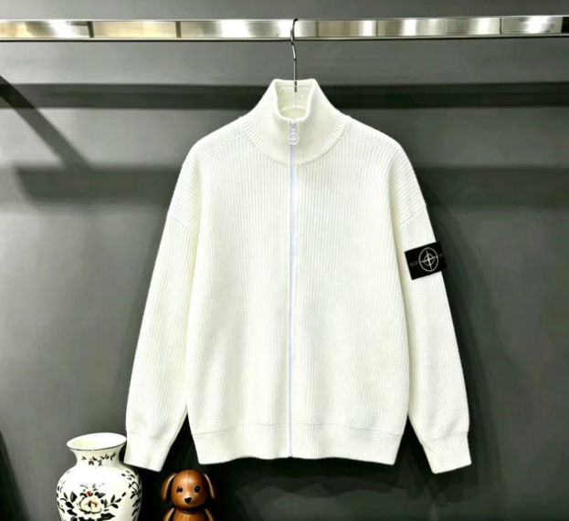 Stone Island Full-Zip Turtleneck Chunky Rib Knit Jacket