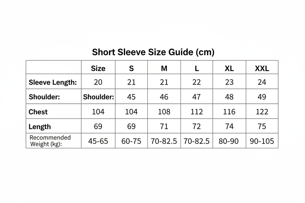 Short Sleeve Size Guide
