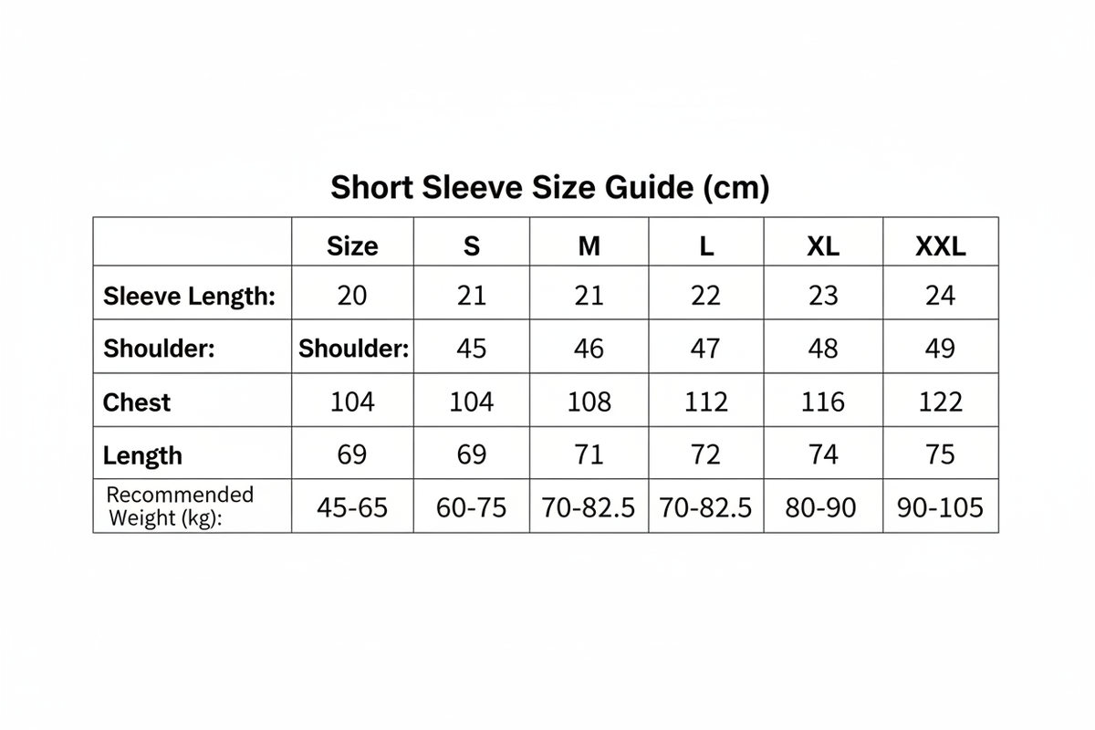 Short Sleeve Size Guide